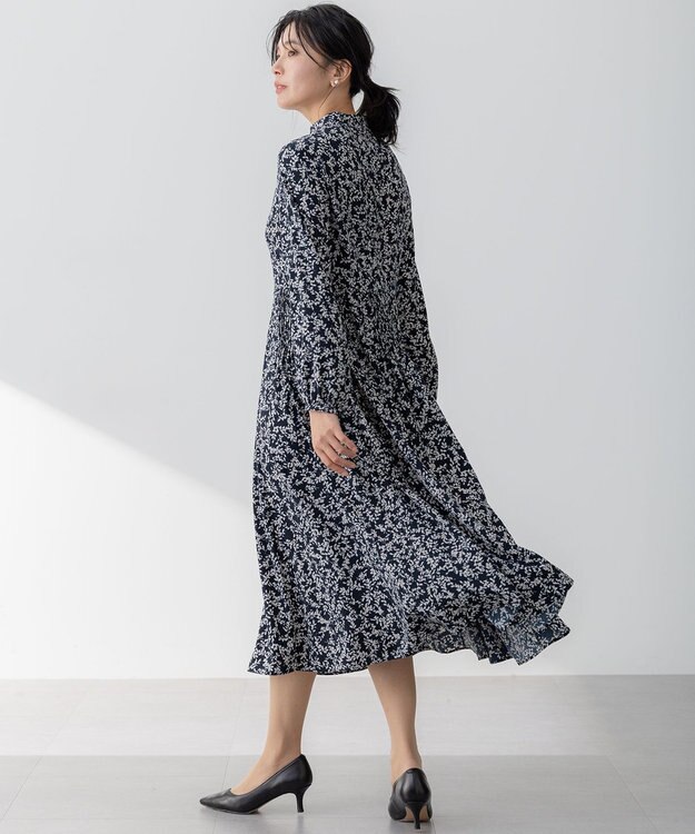 23区 S 【洗える】シャドーリーフプリント ワンピース ネイビープリント