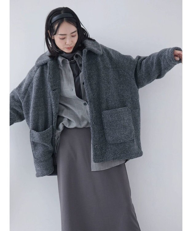 Green Parks 衿付きボアブルゾン Charcoal Gray