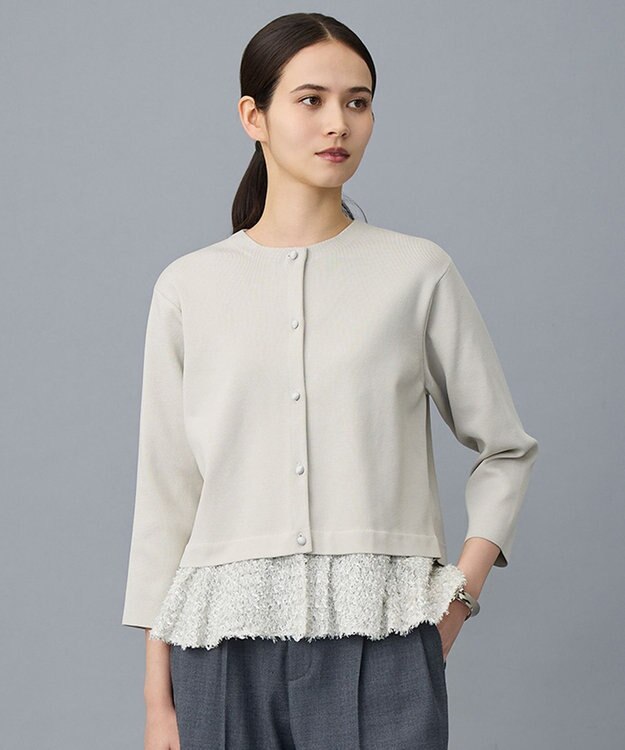 自由区 S 【SHIHOさん着用】ジャカードコンビ カーディガン ベージュ