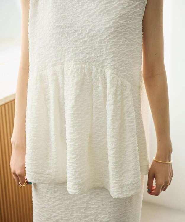 #Newans 【金子綾さんインスタライブご紹介アイテム】（セットアップ可能）ふくれジャガード ペプラムブラウス ホワイト