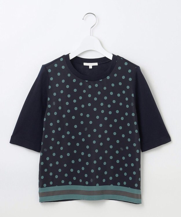 自由区 【アンサンブル対応・洗える】ポルカドットプリント プルオーバー ネイビー×ミントグリーン