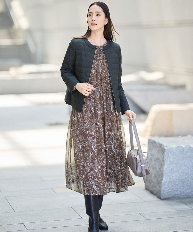 自由区 L 【SHIHOさん着用】ペイズリープリント ワンピース モカ