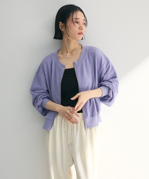 Green Parks ウ゛ィンテージ風ｚｉｐ裏毛カーディガン Purple