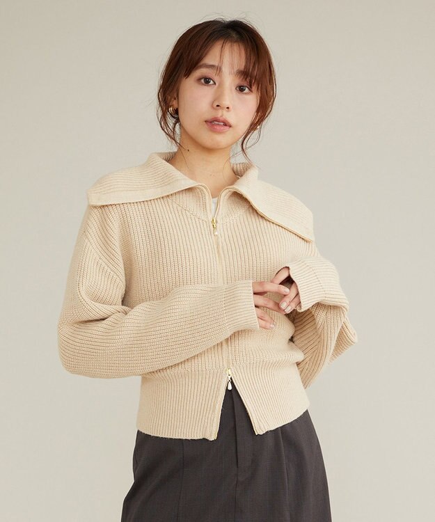 Feroux 【洗える・古畑星夏さん着用】フルジップ ニット アイボリー系