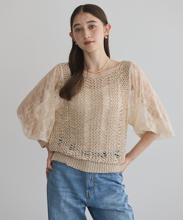 YECCA VECCA 【archive】テープヤーン袖レースプルオーバー Beige