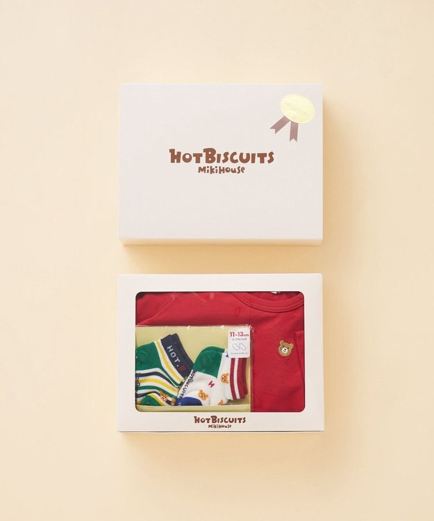 MIKI HOUSE HOT BISCUITS ワンポイント半袖Tシャツ＆ローカットソックスギフトセット【BOX付き】 赤