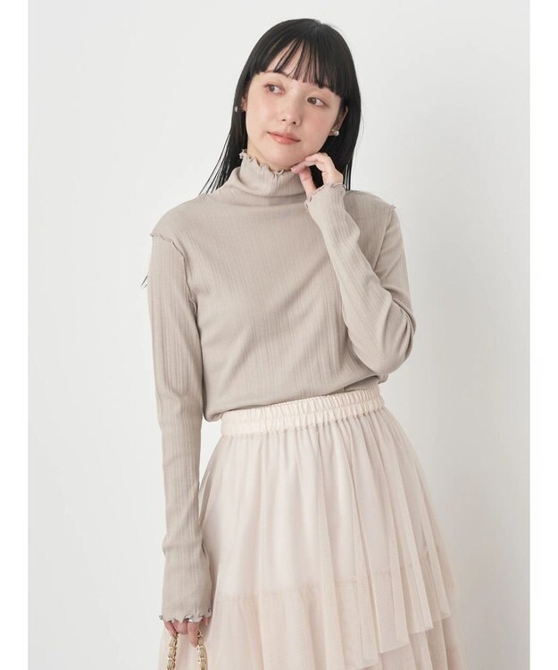 earth music&ecology ランダムリブタートルネックプルオーバー Beige