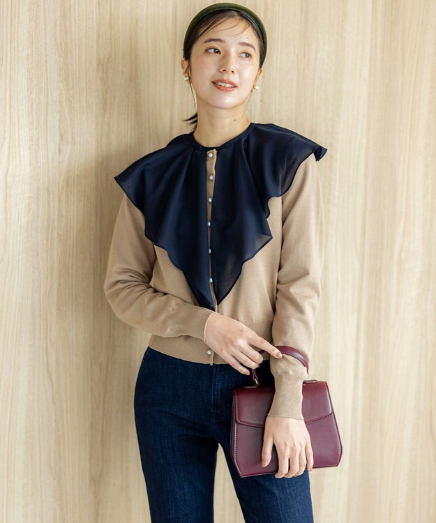 組曲 【洗える・6色展開】Elenaベーシックニット カーディガン キャメル系