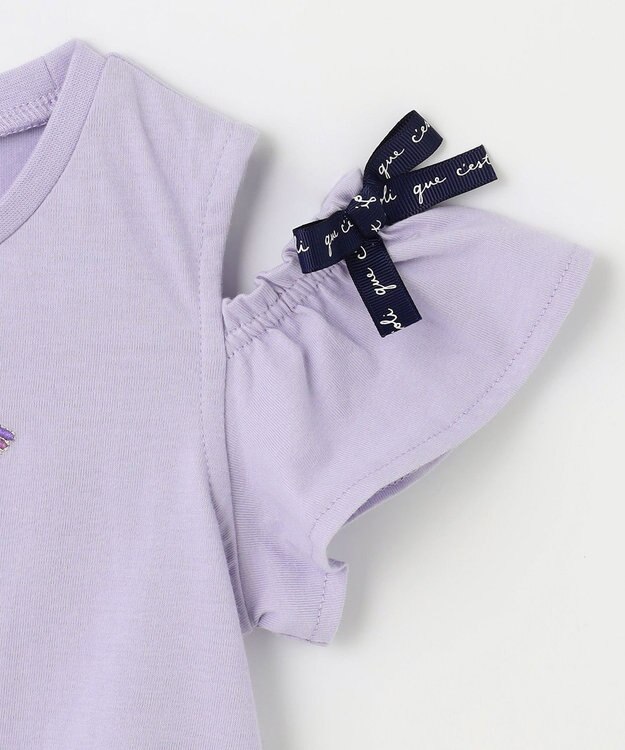 ANY KIDS 刺繍 オン・オフショルダー Tシャツ ラベンダー