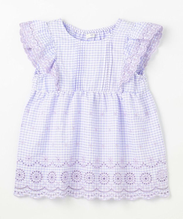 ANY KIDS ひんやり レース刺繍ブラウス 【新色】ラベンダー×ギンガム