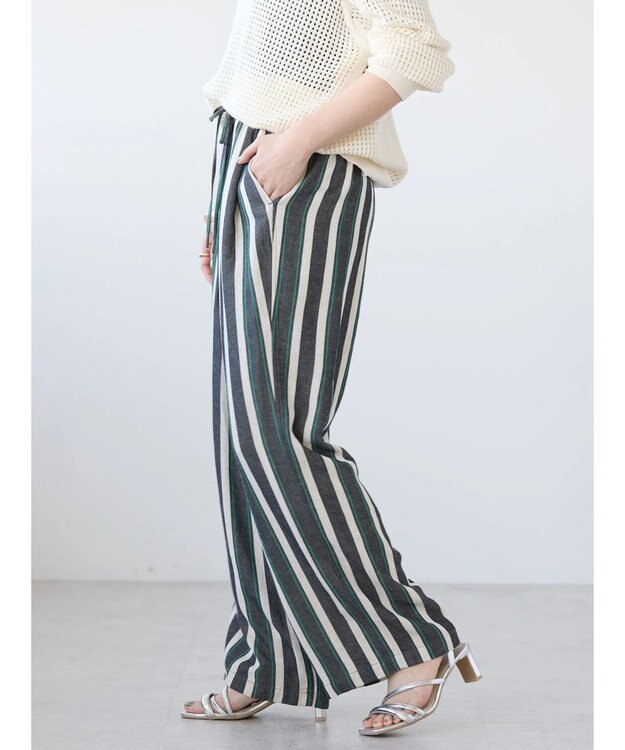 AMERICAN HOLIC 接触冷感リネンブレンドワイドパンツ Stripe