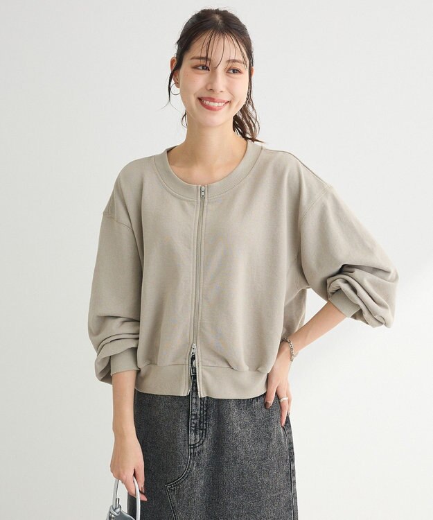 Green Parks ウ゛ィンテージ風ｚｉｐ裏毛カーディガン Gray Beige