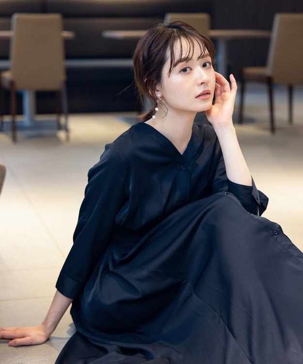 Tiaclasse 【新色追加・洗える】バックリボン前開きワンピース ネイビー