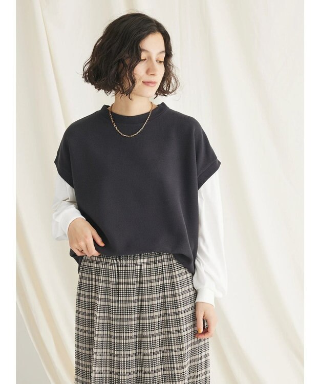 CRAFT STANDARD BOUTIQUE 起毛ワッフルレイヤード風プルオーバー Black