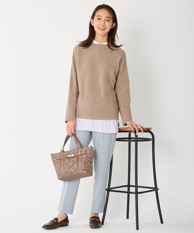 J.PRESS LADIES 【洗える】40/2NEWESTバックピーチ テーパード パンツ サックスブルー系