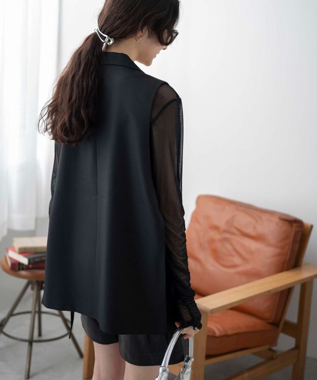 WEGO サイドリボンテーラードベスト ブラック