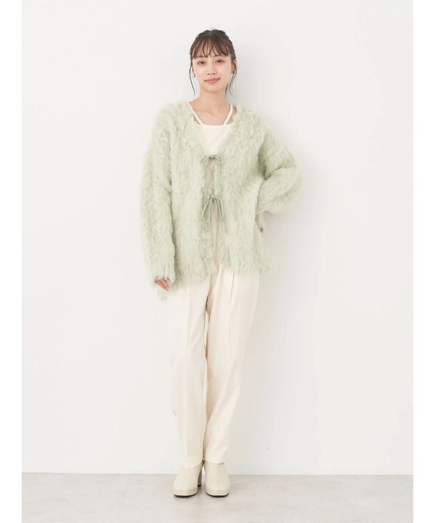 earth music&ecology 起毛リボンニットカーディガン Mint