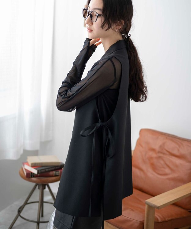 WEGO サイドリボンテーラードベスト ブラック