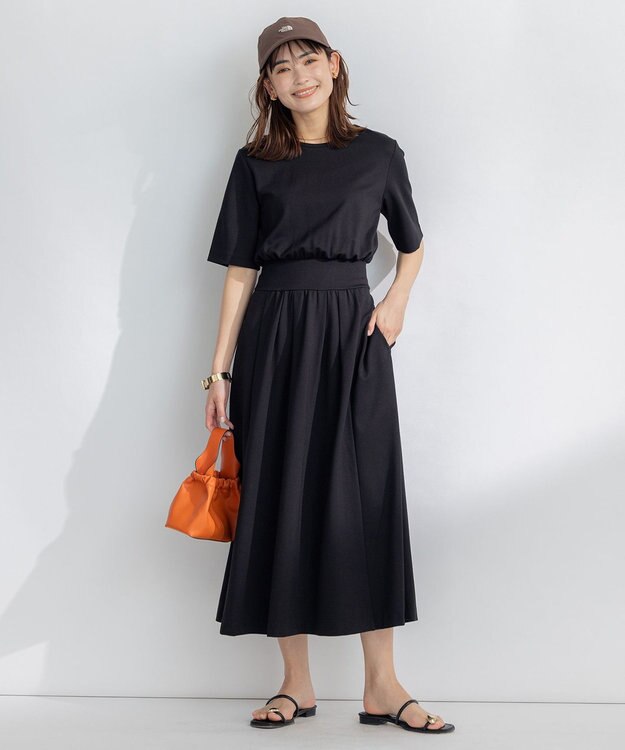 組曲 【接触冷感・洗える】美シルエットポンチ ワンピース ブラック系