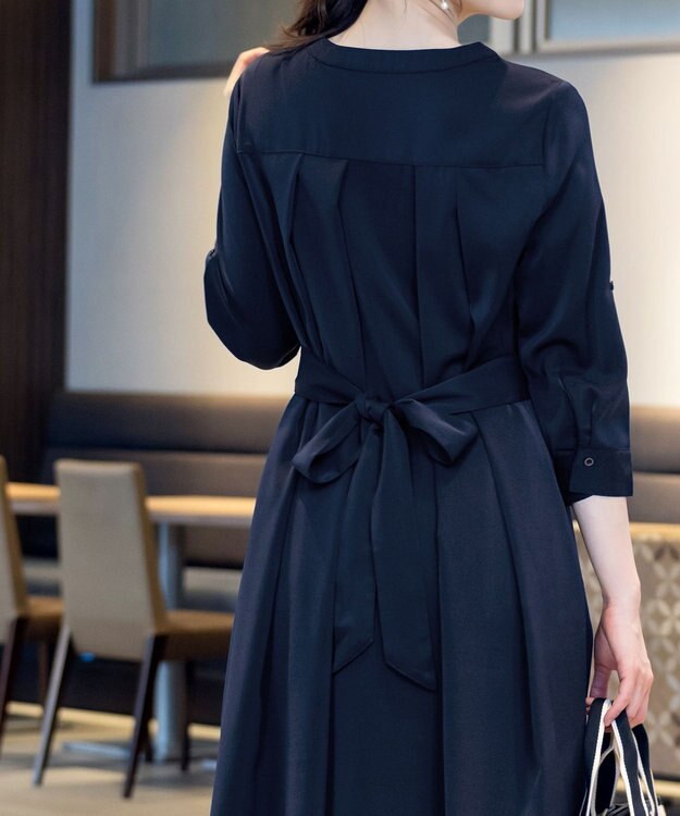 Tiaclasse 【新色追加・洗える】バックリボン前開きワンピース ネイビー