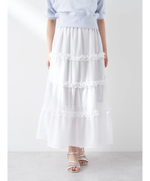 earth music&ecology ミニフリルボリュームスカート Off White