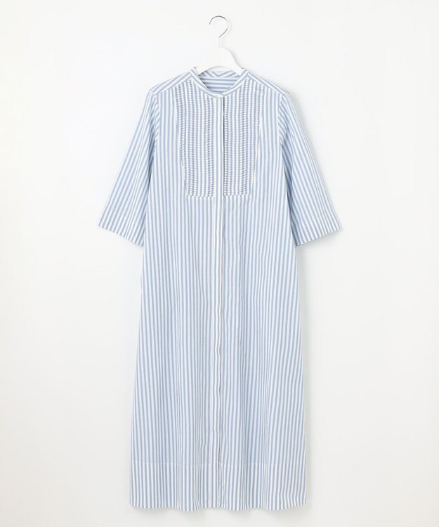 23区 【Indian Factory】コットンポプリン タックディテール シャツワンピース ブルーストライプ