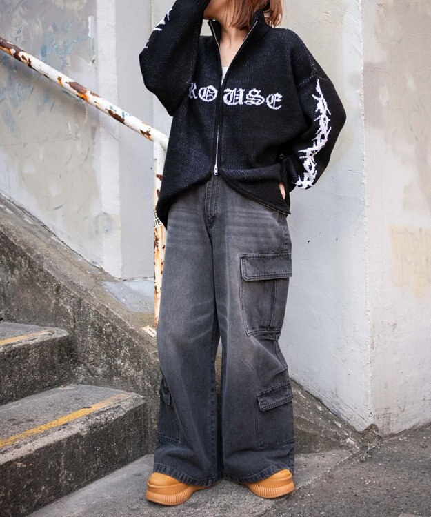 WEGO ヴィンテージウォッシュバギーカーゴパンツ ブラック