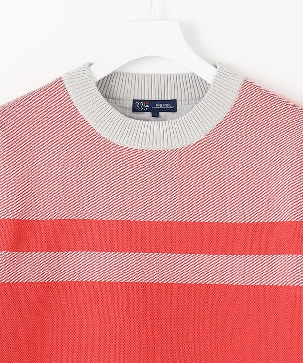 23区GOLF 【MEN】【洗える】カラーブロック 裏付き ニット ローズ系1