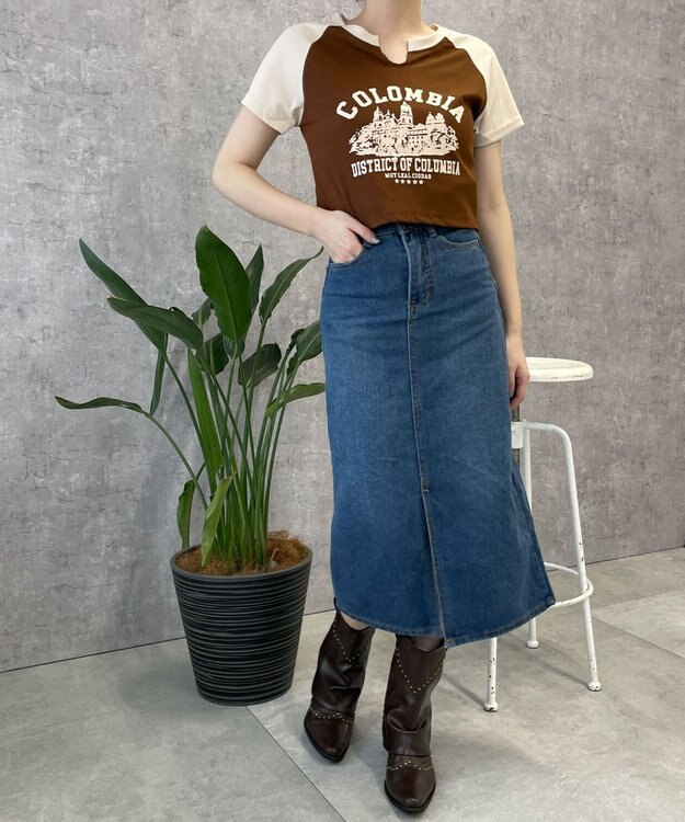 WEGO デニムミドルスカート デニム中濃色