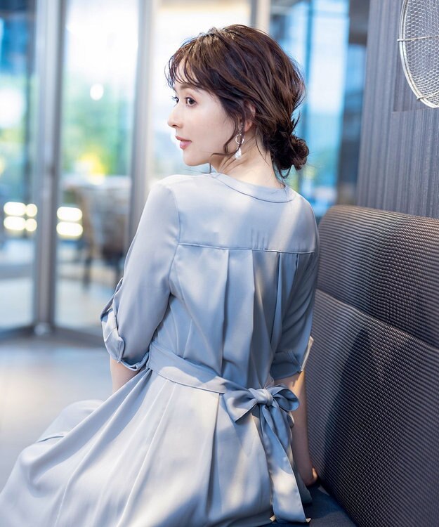 Tiaclasse 【新色追加・洗える】バックリボン前開きワンピース ブルー