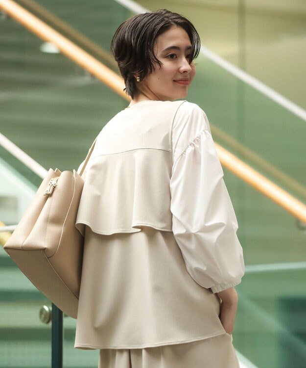 Green Parks イージーケア袖タックブラウス White