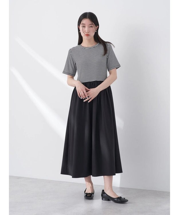 earth music&ecology ショートスリーブドッキングワンピース Border