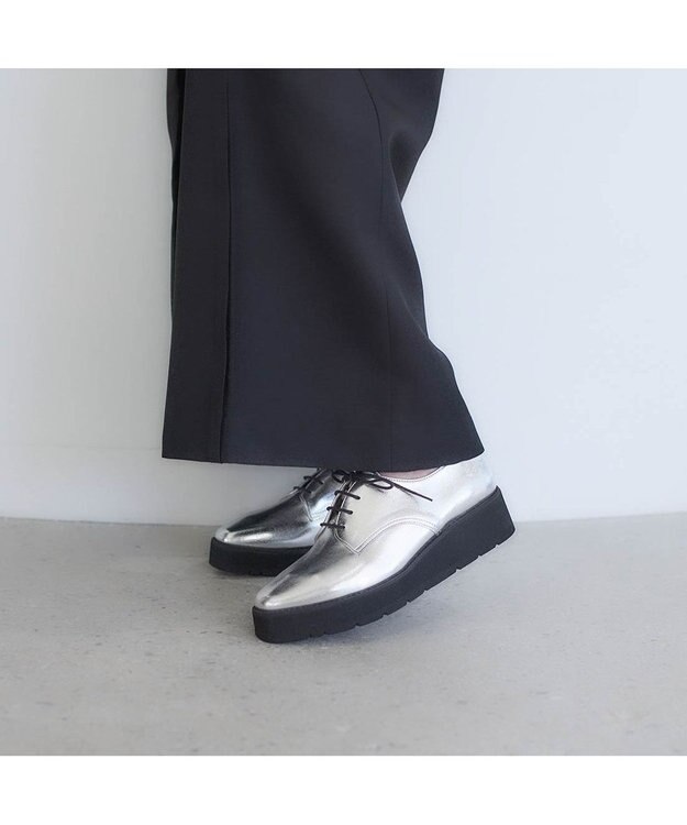 MODE ET JACOMO <carino>【レイン対応】レースアッププラットフォーム シルバー