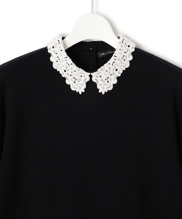 23区 【洗える】エンブロイダリー フラワーレースコンビ ニット ブラック系