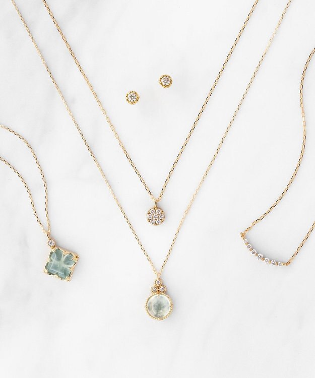 TOCCA 【WEB限定】BLOOMING BUD K10 NECKLACE  K10 天然石カボションカット ダイヤモンド ネックレス ミルキーアクアマリン
