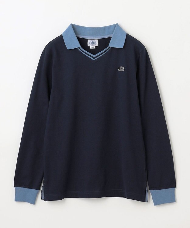 J.PRESS KIDS 【140-170cm】40/2天竺襟付き Vネック ポロシャツ ネイビー系