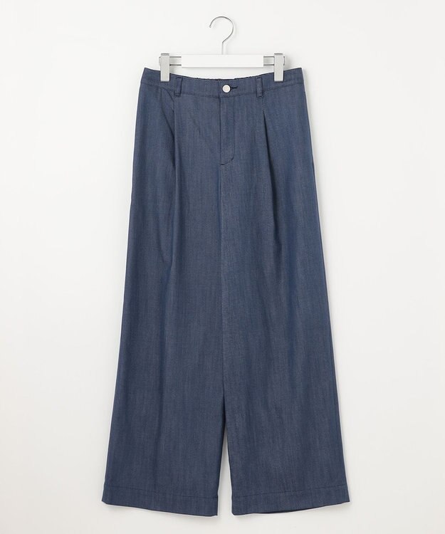 J.PRESS LADIES L 【洗える】セルロースシャンブレー ワイド パンツ ブルー系