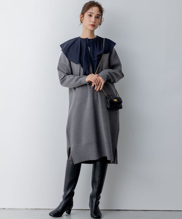 組曲 Aラインリラクシーニット ワンピース ライトグレー系9