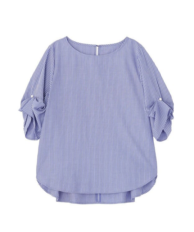 YECCA VECCA パールタックスリーブブラウス Stripe