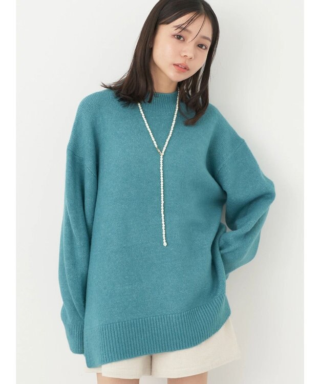 earth music&ecology ＦＬＵＦＦＹハイネックチュニック Blue Green