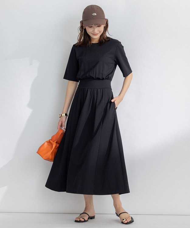 組曲 【接触冷感・洗える】美シルエットポンチ ワンピース ブラック系