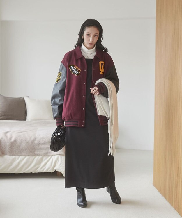 WEGO 【ユニセックス着用ITEM/SMLサイズ展開】メルトンワッペンスタジャン ワイン