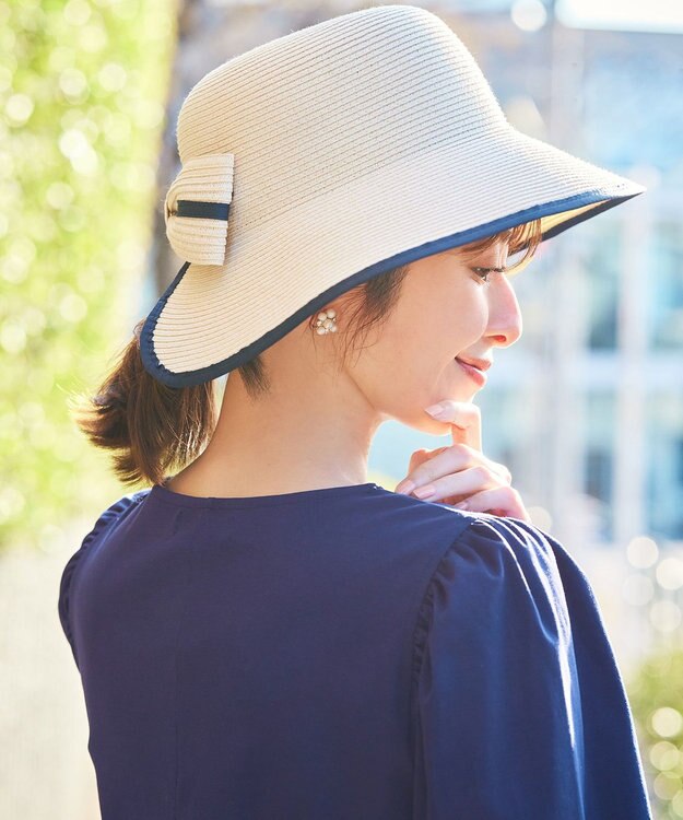 ANY SIS 【洗える】リボンブレード ハット アイボリーベージュ×ネイビー
