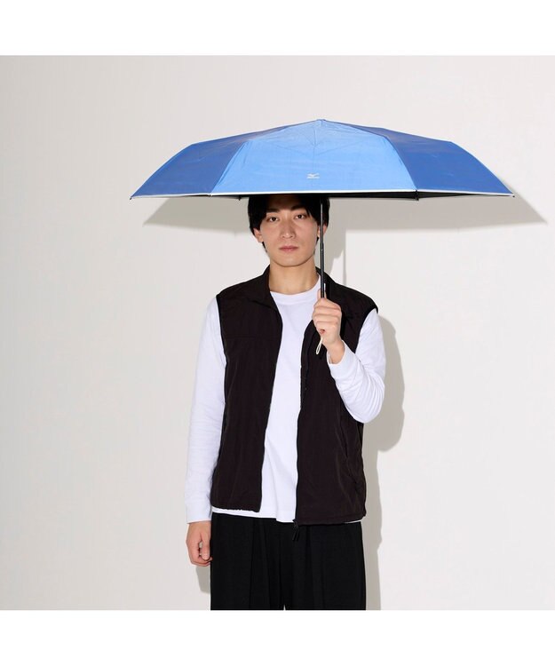 MOONBAT MIZUNO  (ミズノ) 無地 ロゴ 日傘 折りたたみ傘 パラソル 晴雨兼用 ユニセックス  軽量 一級遮光 遮熱効果 遮光率100% UV遮蔽100% スカイブルー