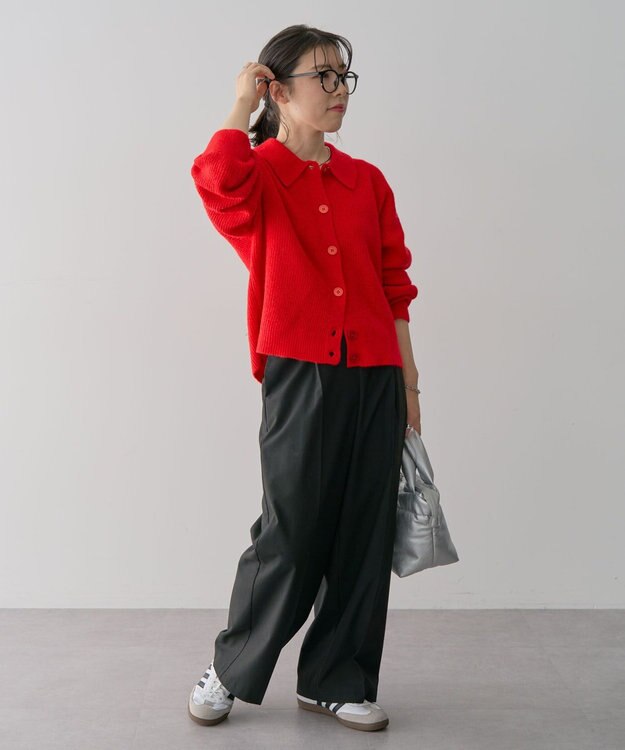 Green Parks 衿つきニットプルオーバー Red