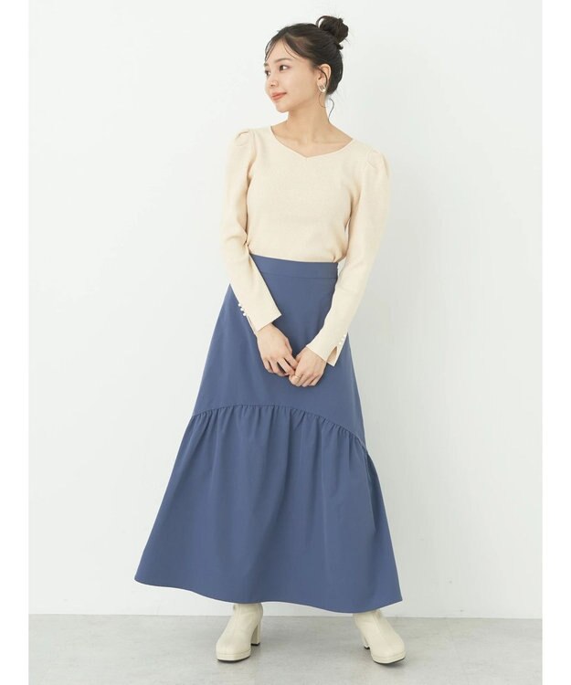 earth music&ecology ハートネック袖パールニットプルオーバー Ivory