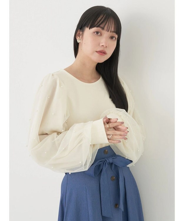 earth music&ecology 袖パールドッキングプルオーバー Ivory