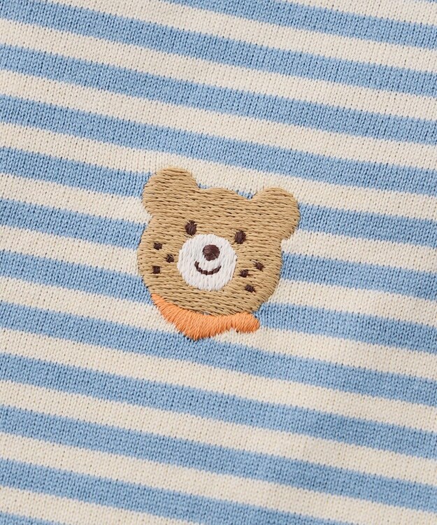 MIKI HOUSE HOT BISCUITS ワンポイント刺繍 みじんボーダー カバーオール ブルー