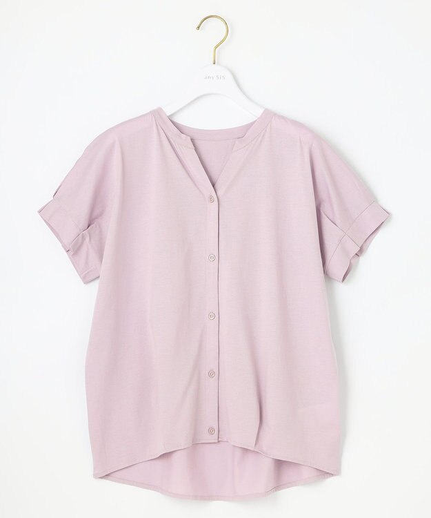 ANY SIS S シルケットストライプ スキッパー カットソー ラベンダー