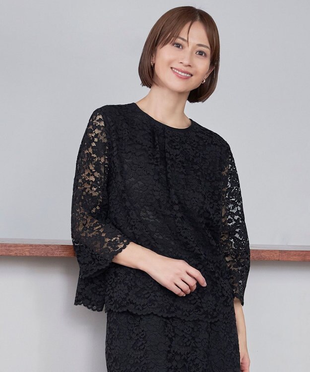 自由区 【セットアップ対応・洗える】フルールスカラレースプルオーバー ブラウス ブラック